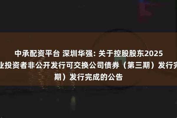 中承配资平台 深圳华强: 关于控股股东2025年面向专业投资者非公开发行可交换公司债券（第三期）发行完成的公告